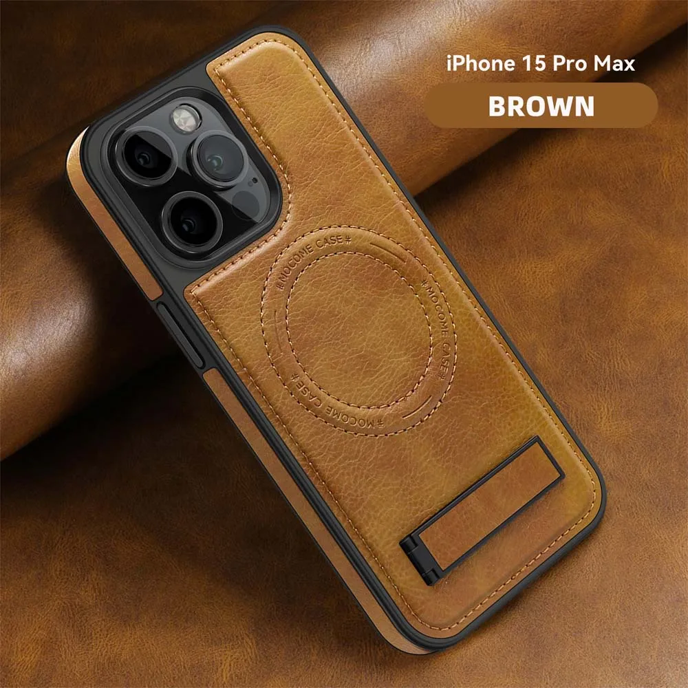 For iPhone 15 14 13 12 Pro Max 14Plus 15Plus Leather Stand Magnetic Wireless Charging Phone Case Fall Prevention Phone Covers