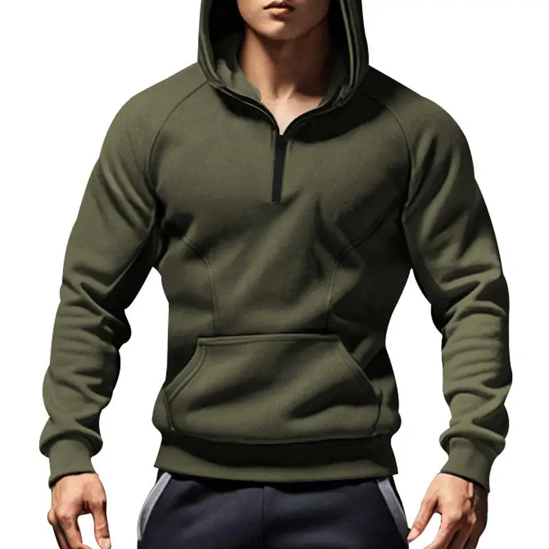 

New Men's Long Sleeve Fleece Lined Hoodie Casual Overhead Zipper Half Zip Color Block Sweatshirt Comfortable Cotton Polyester...