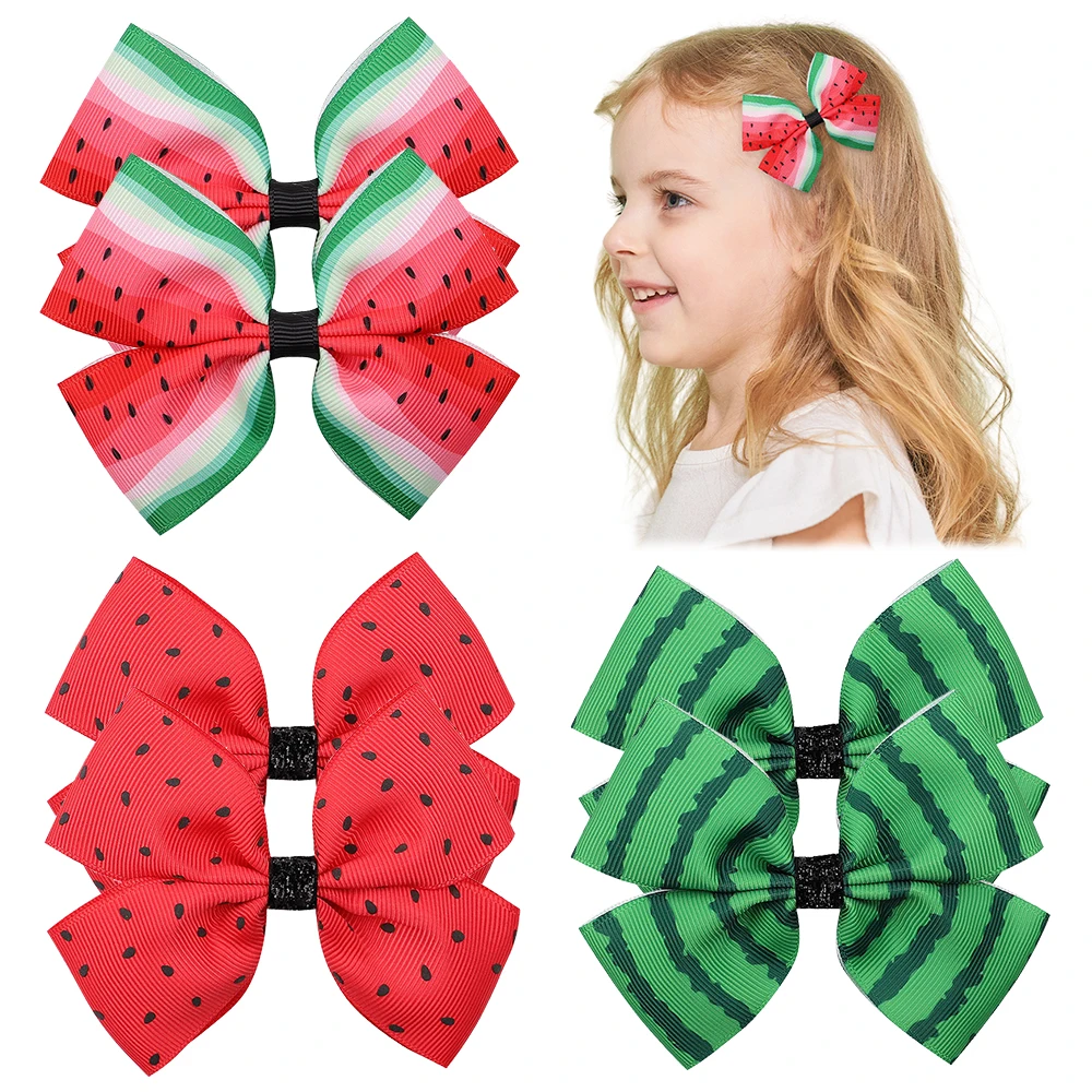 

4Pcs/set Summer Watermelon Printed Hair Bows Clips for Baby Grils Sweet Boutique KidsTourist Beach Vacation Headwear Hairgripes