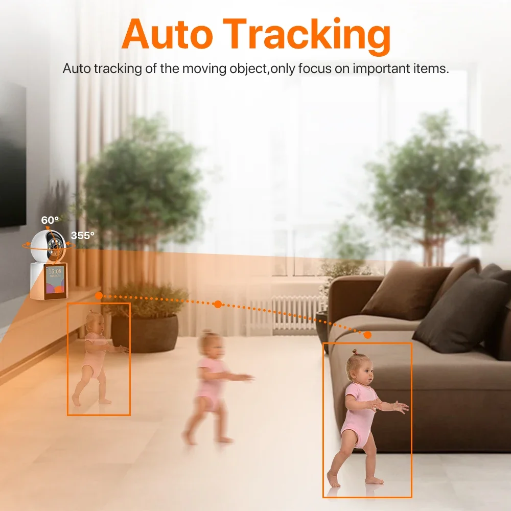 WONSDAR PT Wifi Camera 2.8 inch Screen Wireless Two Way Audio IP Camera AI Human Detection Video Calling Surveillance iCSee