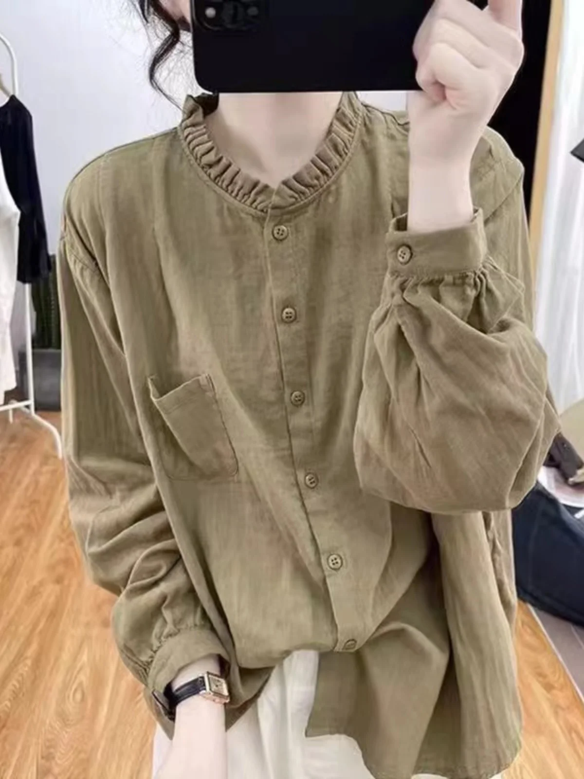 

New Women's Cotton Linen Long Sleeve Shirt Spring Autumn Color Retro Loose Fashionable Base Layer Outerwear