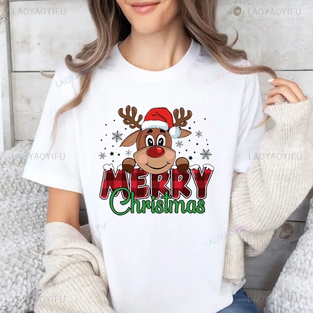 عيد ميلاد سعيد موس الرسومات تي شيرت المرأة عيد الميلاد قمصان مضحك عيد الميلاد بلايز موضة Harajuku Kawaii تي شيرت Y2K الملابس