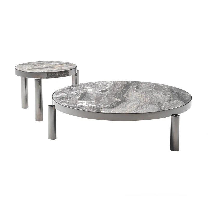 Italian Mild Luxury Marble Coffee Table Small Apartment Villa Designer High-End Stainless Steel Set