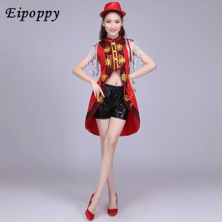 ชุดเต้นรำสมัยใหม่ปักเลื่อมชุดกระโปรงของผู้หญิงชุดเต้นรำแจ๊สสำหรับแฟชั่นผู้ใหญ่เวทีไนท์คลับ