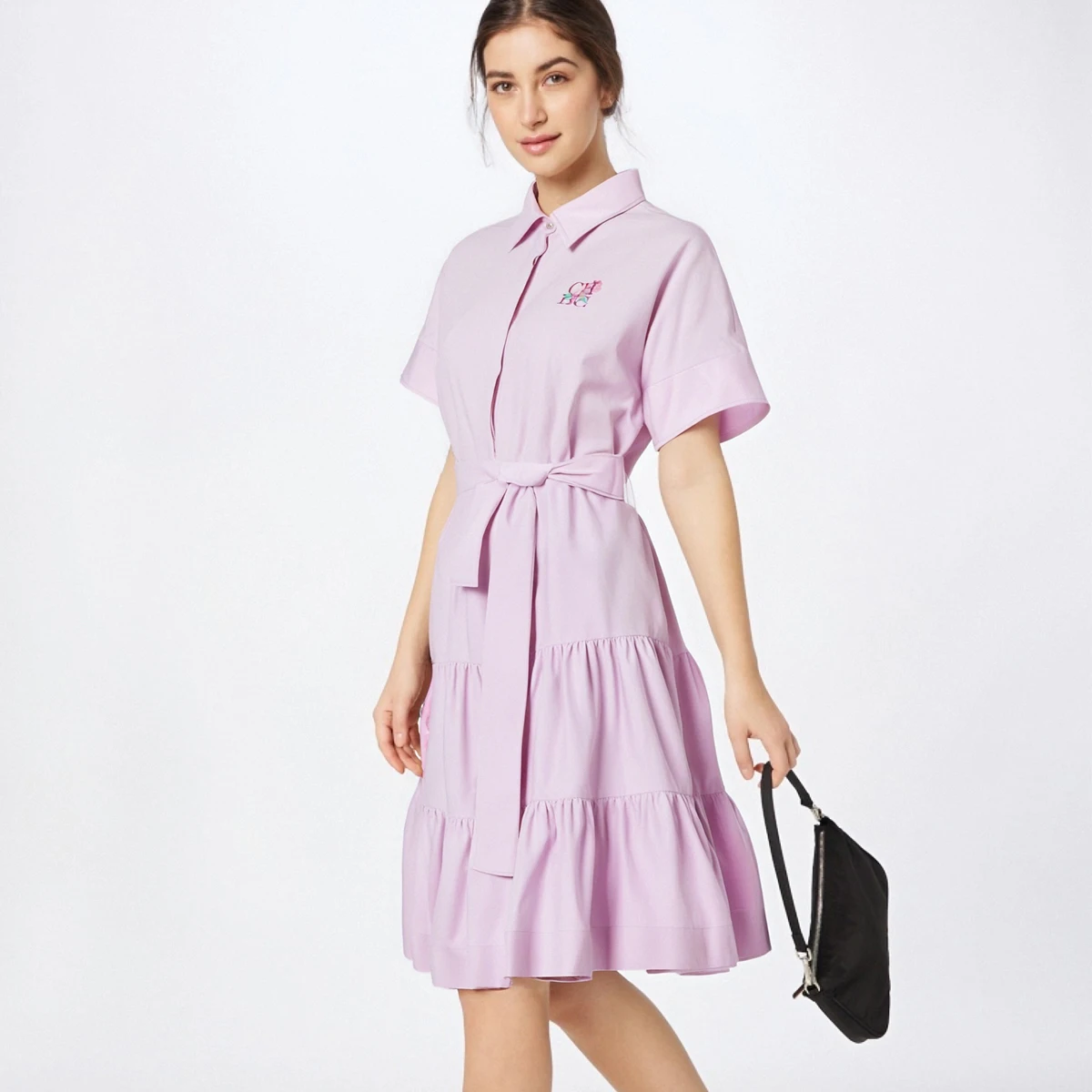 

CHCH Women's Dress New Pink Collar Embroidered Casual Women's Wear Simple Business Party