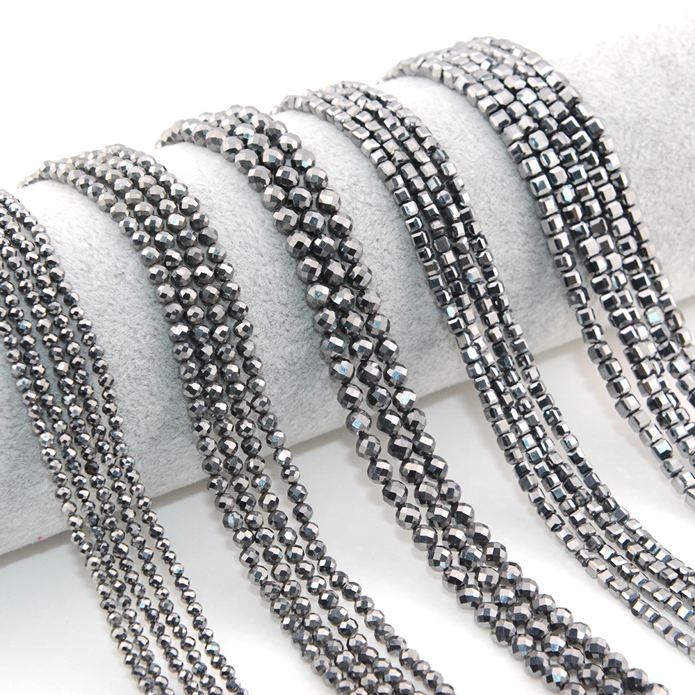 Image of Natürlicher Terahertz-Stein, facettiert, rund/Würfelperlen, 2 mm, 3 mm, 4 mm, für Schmuckherstellung, DIY-Halskette, Armband, Zubehör