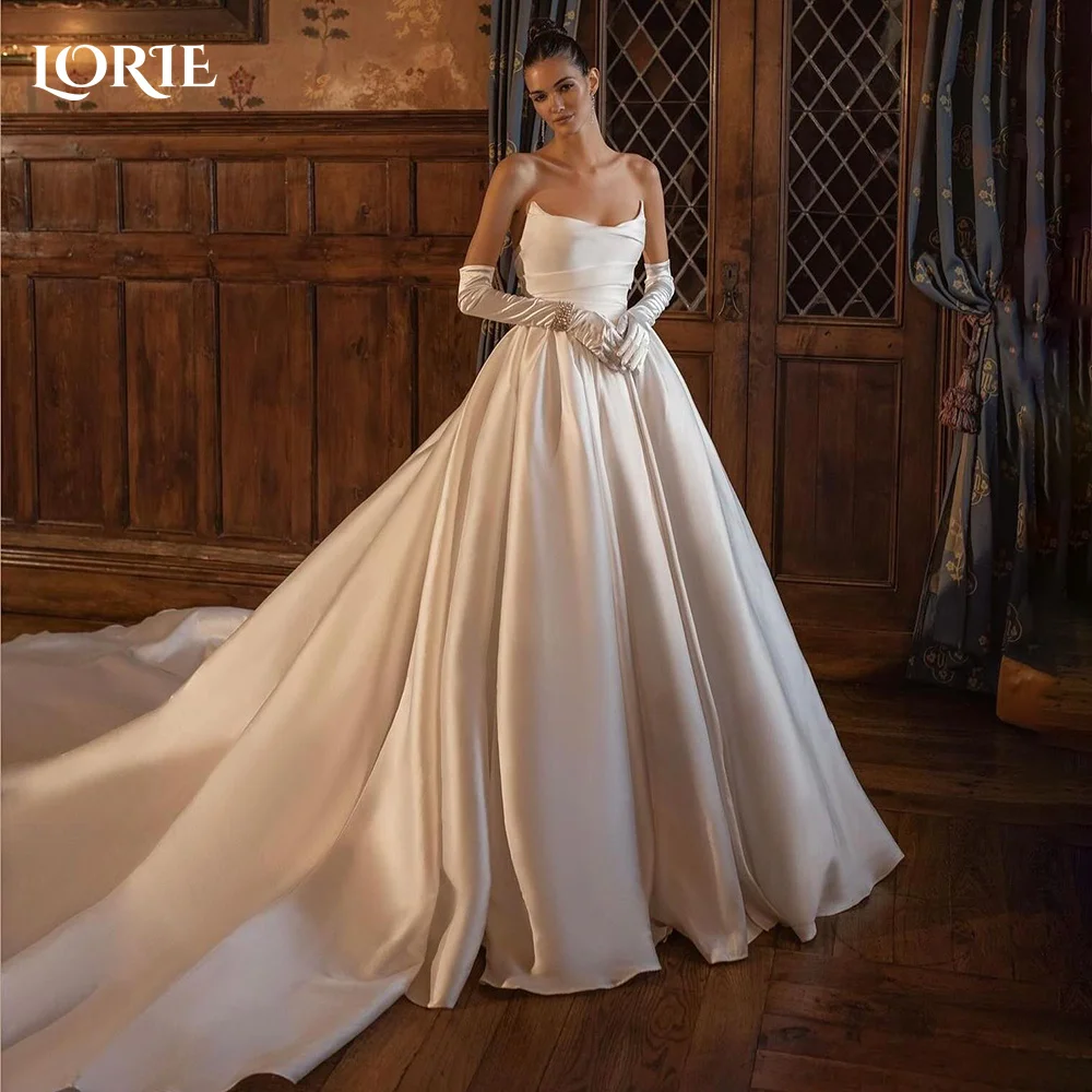 

LORIE Satin Wedding Dresses Strapless A-Line Bridal Gown Princess Customzied Made High Split Wedding Gown vestido de noiva 2024