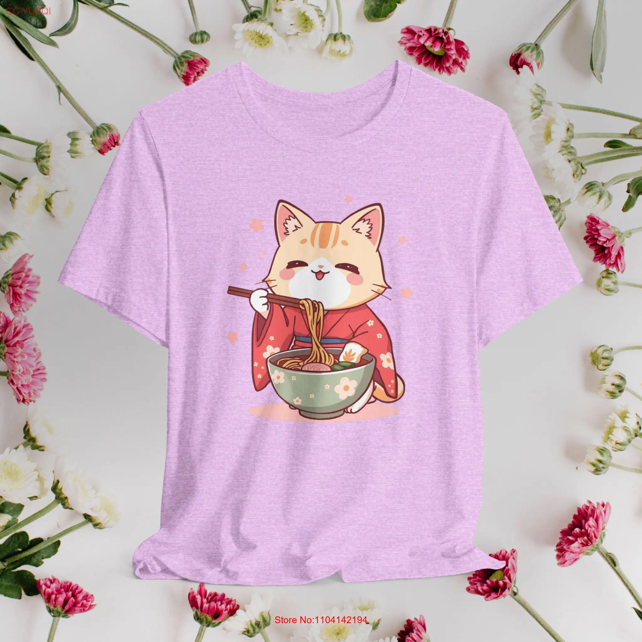 Camiseta Ramen CaT Anime japonés amantes de las fideos divertido Neko Kimono Top Bowl mangas largas o cortas