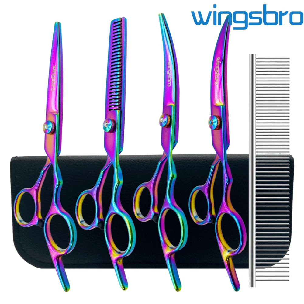 

6.5" Professional Dog Grooming Scissors Set Straight Scissor Curved Thinning Shear Curved Scissor Curved Chunkers Shear pet cut