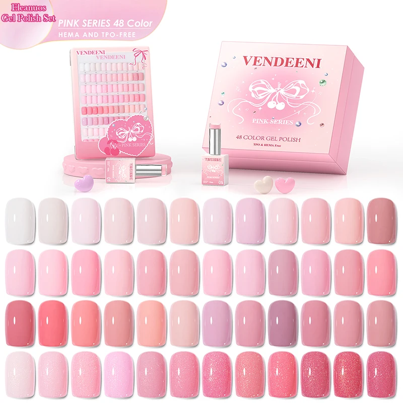 ENDEENI 48 Colors Solid Gel Polish UV LED Nail Varnish Set Full Cover Pure Color Manicure Pink Red Series Salon Nail Art