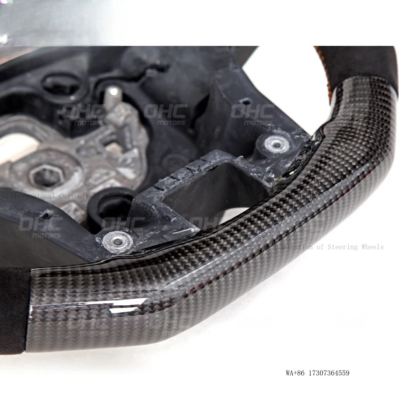Suitable for Ford Everest, suede + carbon fiber, orange positioning line car steering wheel modification