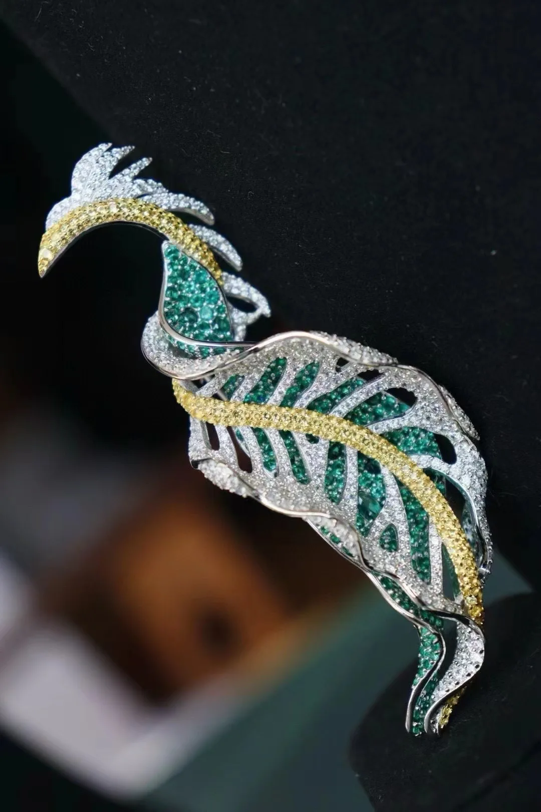 

large big leaf brooch 24*90MM 925 sterling silver with cubic zircon fine women jewelry MIYI