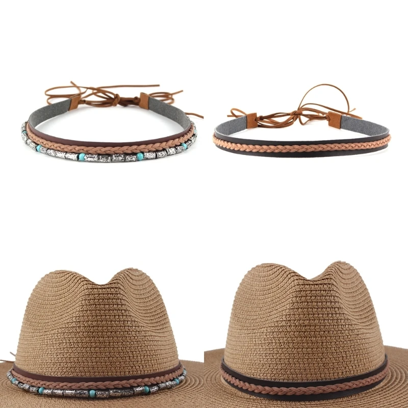 Bohemian Style Hat Rope Travel Hat Keeper Weaving Multiple Functional Outdoor Straw Weaving Hat Decorative Accessory