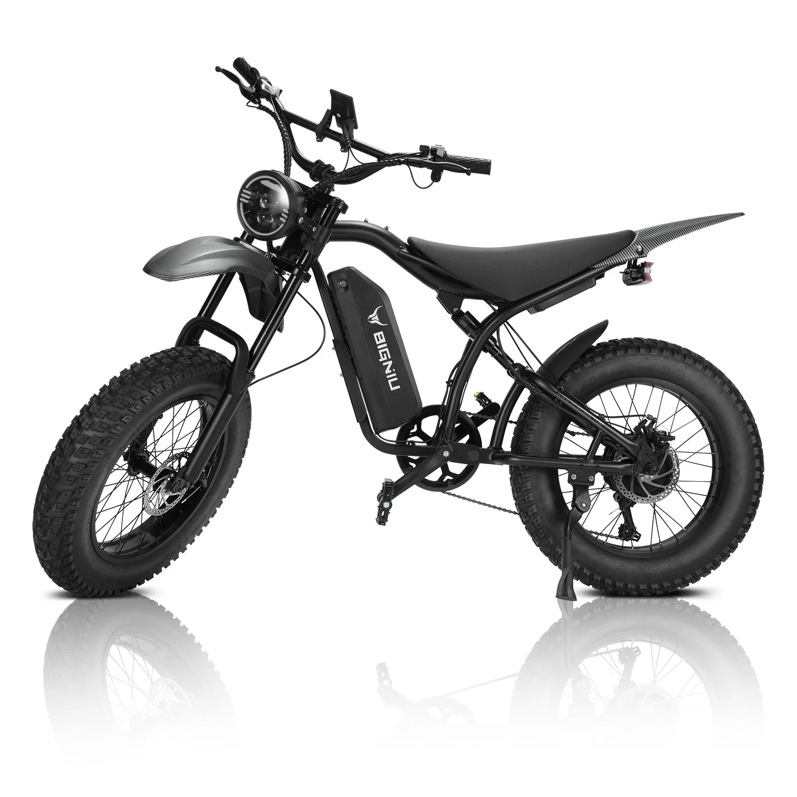 BIGNIU 749W Adult Electric Bike Peak Range Of 30+ Miles - Maximum Speed Of 27.9MPH 48V 15A Battery, Full Suspension, 7-speed All Terrain 20Inch X4.5 Inch Fat Tire Ebike, LED Display Screen