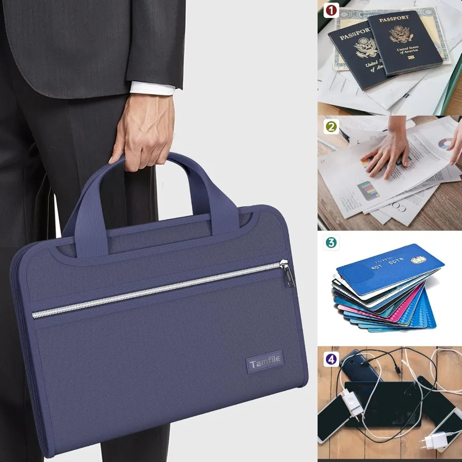 منظم ملفات الأكورديون المقاوم للحريق مع مقبض 13 جيبًا مجلد ملفات قابل للتوسيع مع مجلد ملفات بسحاب مع جيوب متعددة