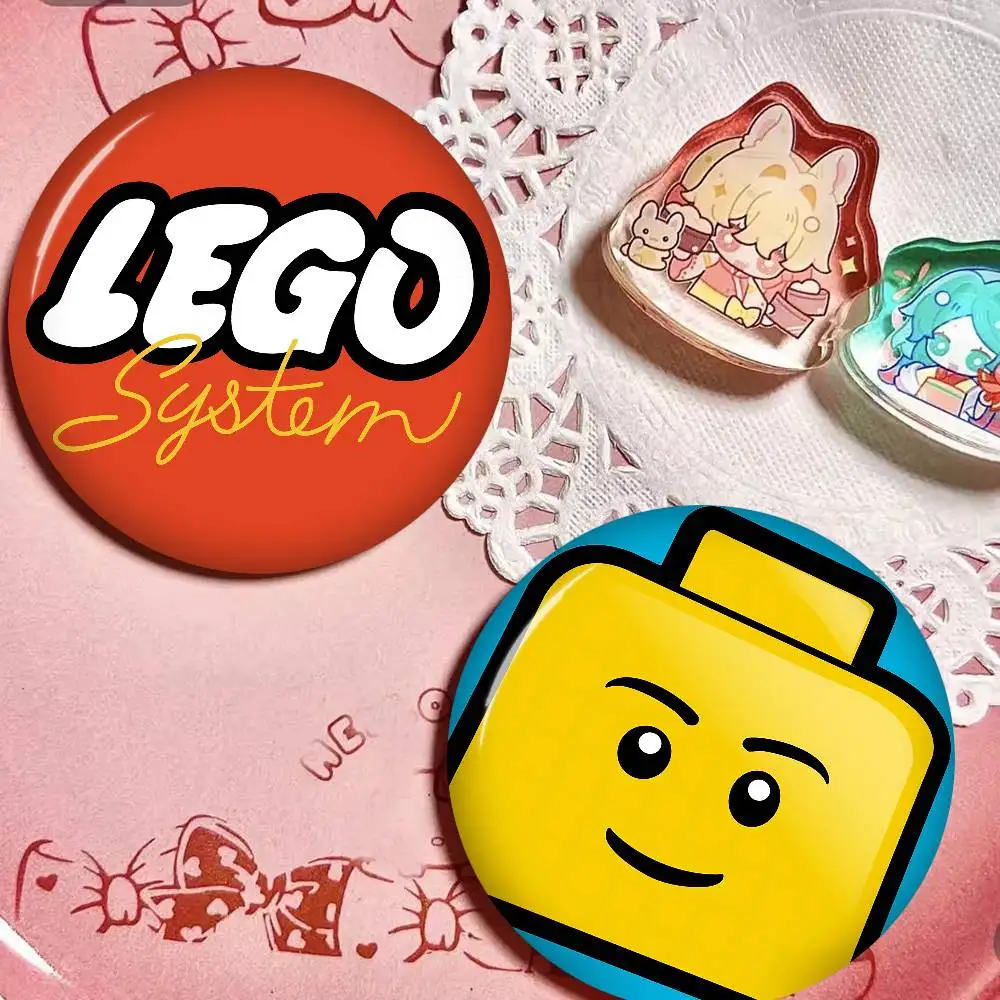 Classic Building L-Lego Creative Pins Funny Round Snap-in Brooch Badge Backpack Hat Accessories Jewelry Gifts for Friend