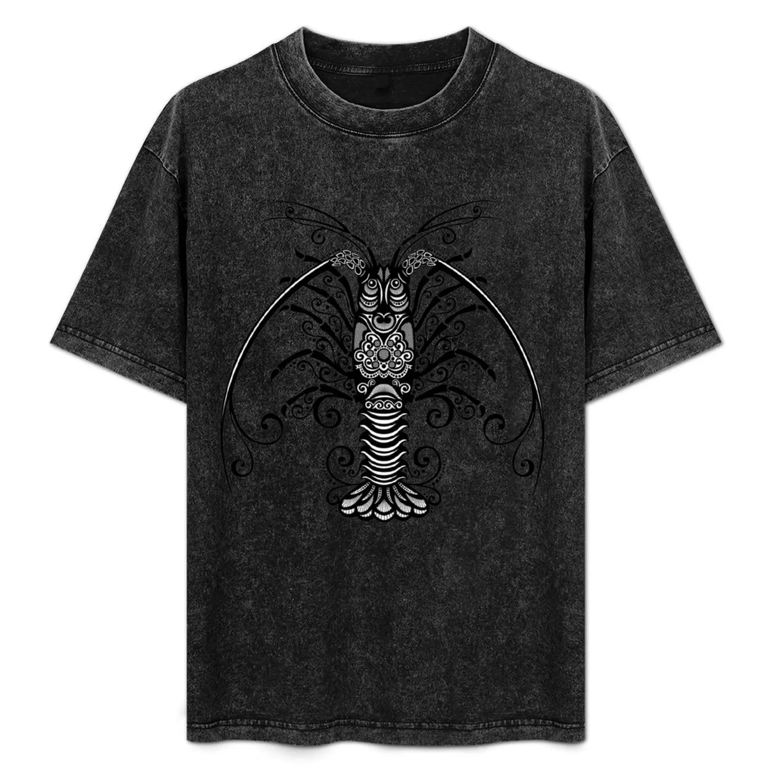 

Black and White Print of Exotic Spiny Lobster T-Shirt essential t shirt Blouse shirts graphic tops funny t shirts men