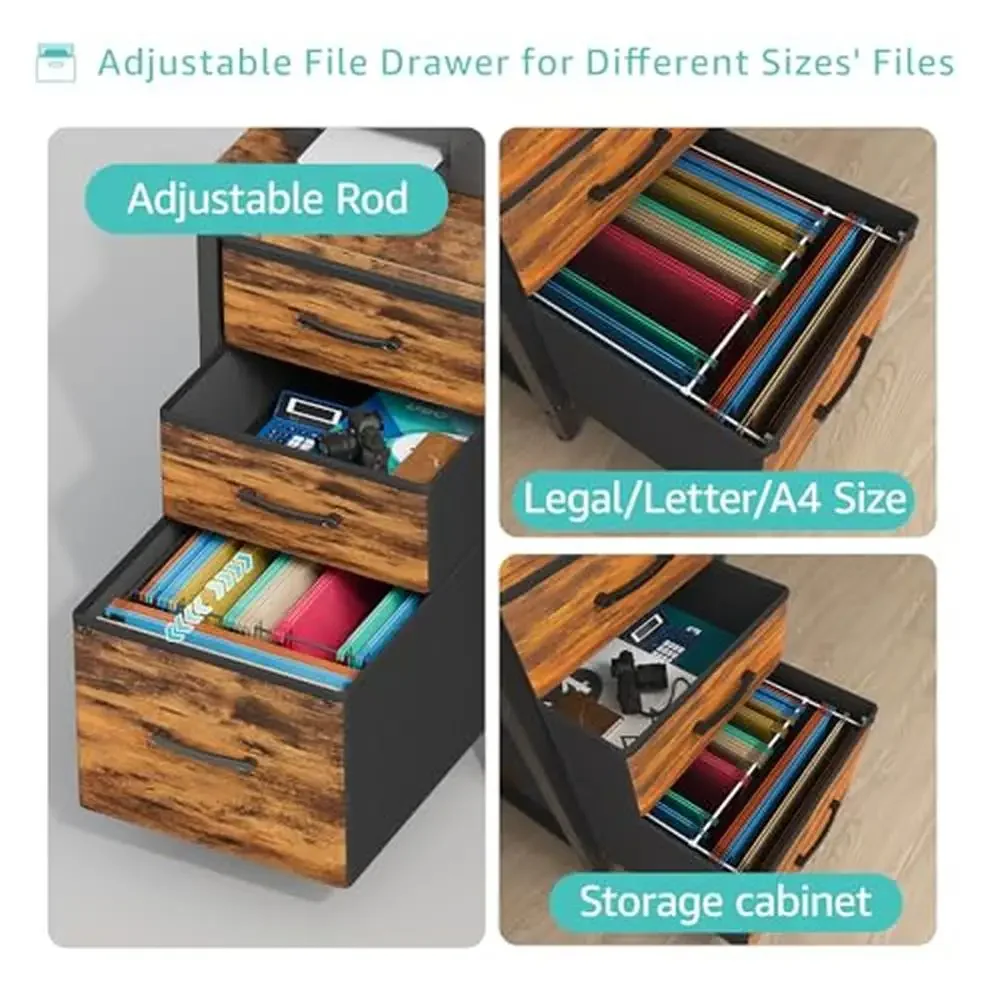 Vintage Style Computer Desk with Filing Cabinet Rustic Home Office Desk Study Writing PC Spacious Workstation Sturdy Steel Frame