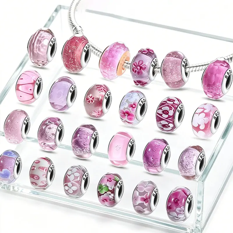 Pink 925 Sterling Silver Charms Beads Fit Original Bracelets Bag Keychain Earring Charms Beads Pendant Diy Women Jewelry Gift