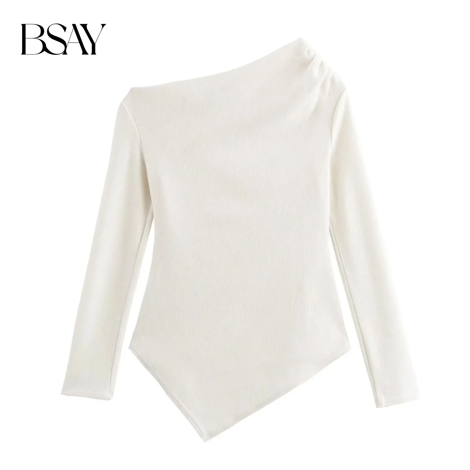 BSAY Sweater for Women Fashion Autumn Winter  Pullover Solid Color Long Sleeves Asymmetric Soft Tops Chic Female Knit Sweaters