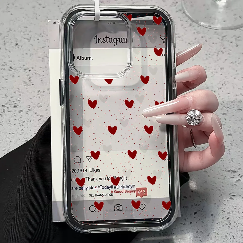 Herz-Polka-Dots Transparente Handyhülle für iPhone 17 13 16 15 11 12 14 Pro Max 17 Air XR X Hülle Silikon 2 IN 1 Stoßfeste Weiche Abdeckung – Detail 1