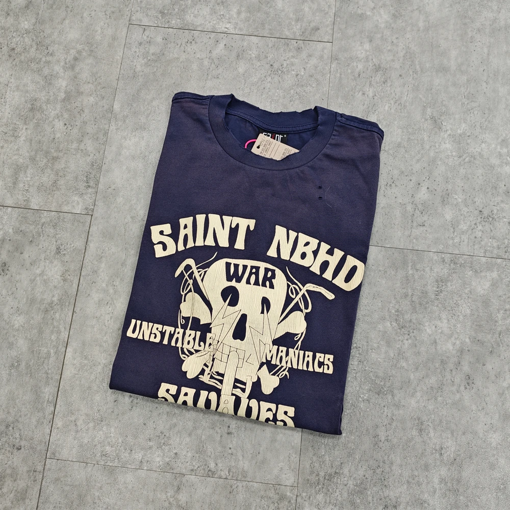 Yao moda saint de michael 25ss design conjunto estilo gráficos impressão casual streetwear vintage topos masculino camiseta solta unisex