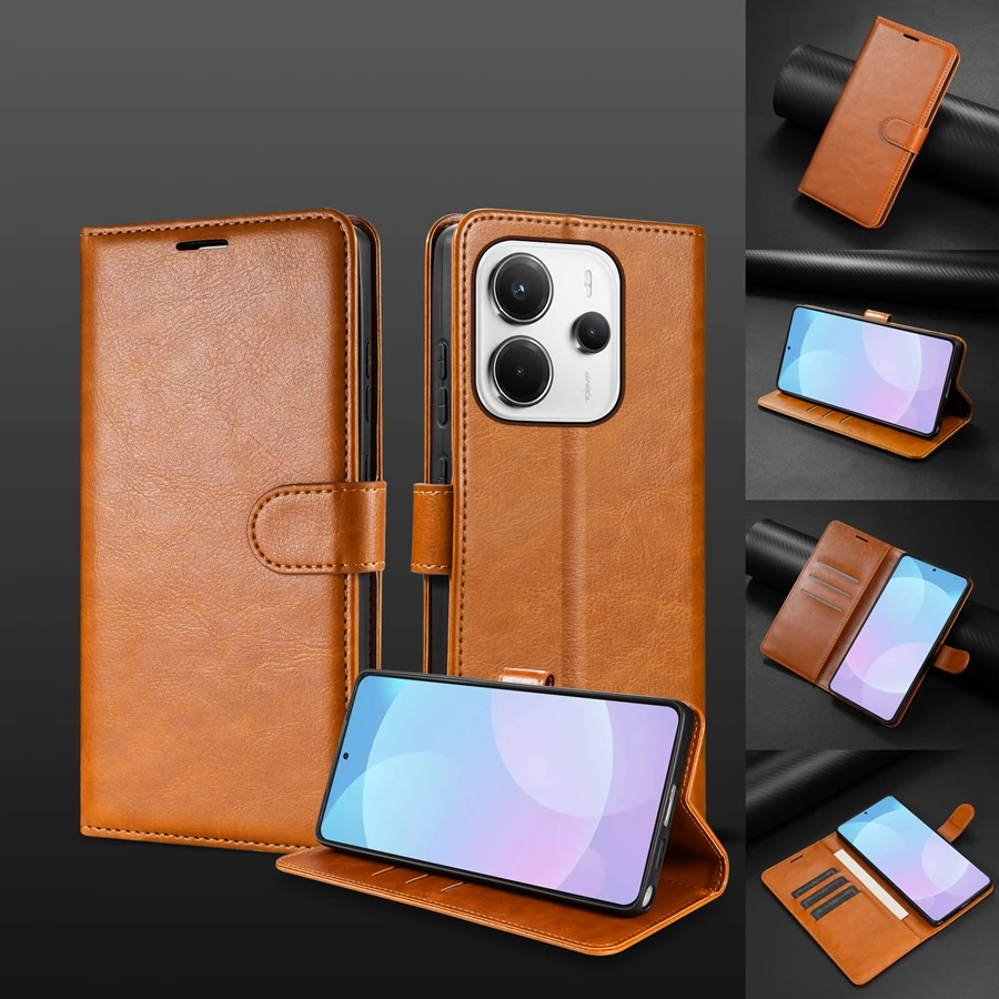 Image of Brieftaschenhülle mit Kartenfach und Magnetverschluss aus Leder für Xiaomi Poco X8 Pro C85 X7 C75 M8 M7 Pro C65 X6 Redmi 15C Note 15 Pro+ Cover
