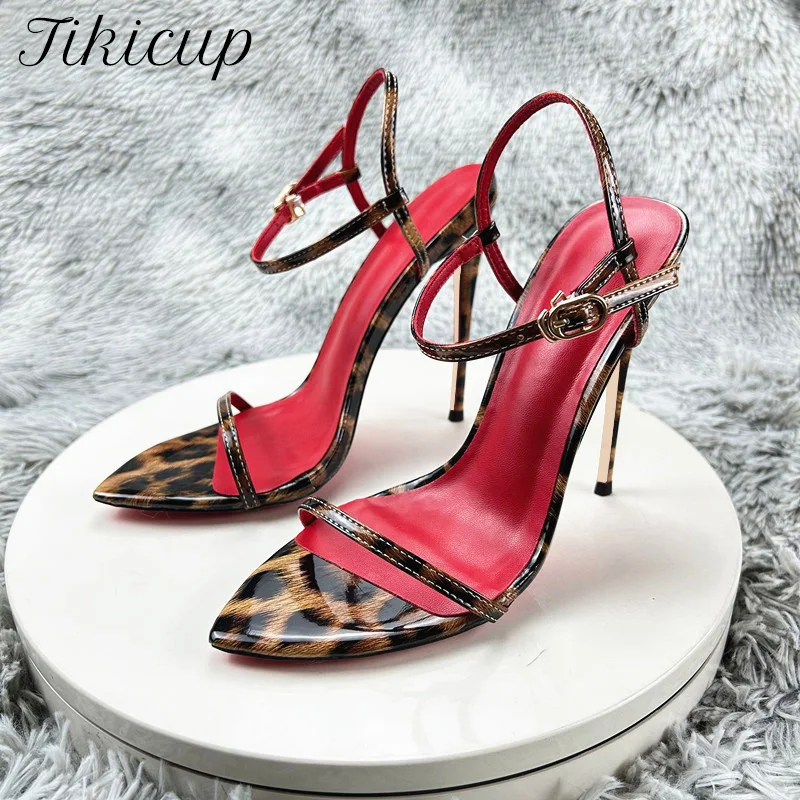 NEW Super 12cm Sexy Red inside High Heels Women's Sandals Flip Flops Pointed Toe Leopard Heeled Lady Party Wedding Dance Shoes