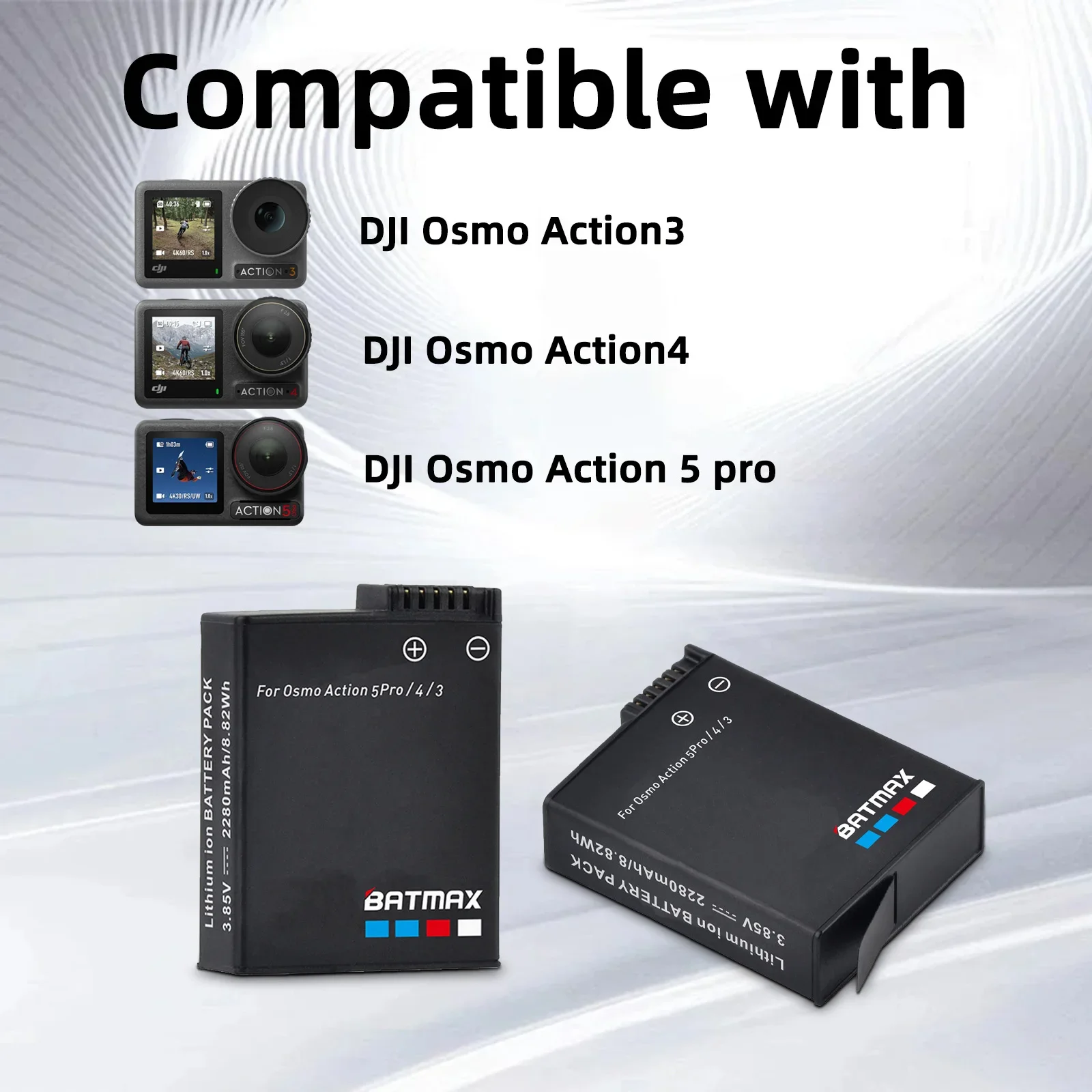 Batmax 2280mAh Battery for DJI Osmo Action 6 battery+Dual Charger Box for DJI Osmo Action 6, Action 5 Pro,Osmo Action 3/4 Camera