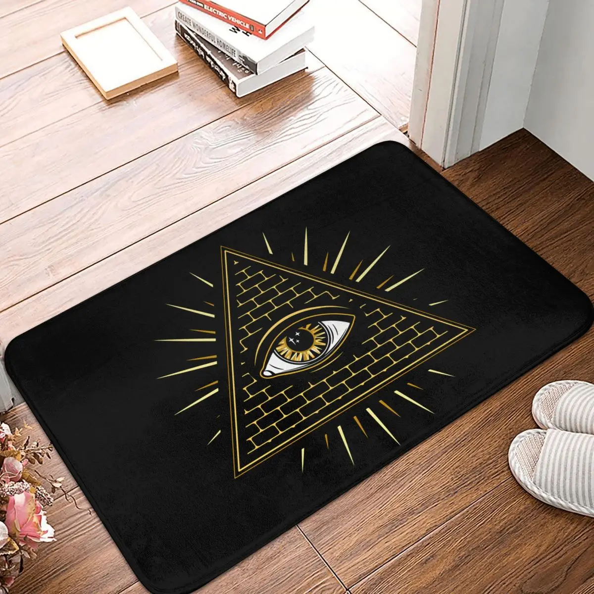 Freemason Checkered Pattern Bath Non-Slip Carpet Gold Eyes Bedroom Mat Welcome Doormat Home Decoration Rug