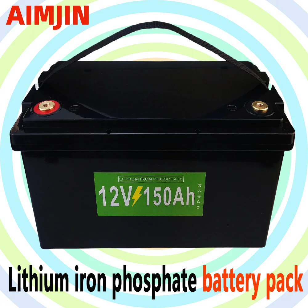 

AIMJIN 150AH 12V Lithium Iron Phosphate 5000 Cycle LiFePO4 Battery Pack Built-in BMS Solar Power RV Boat Golf Carts