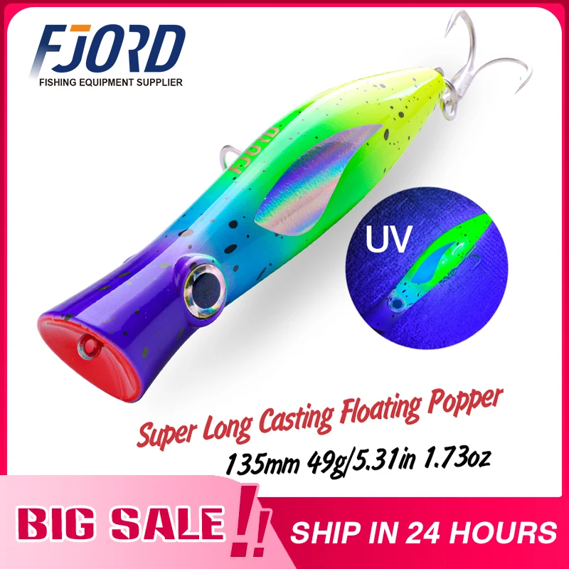

FJORD Popper Fishing Lure 49g Topwater Floating Surface Bait With Treble Hooks Big Mouth Saltwater Sea Hard Baits Fishing Goods