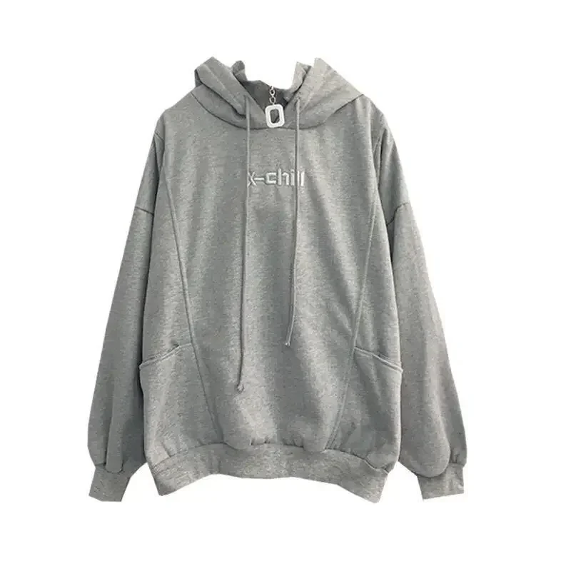 Autumn Fashion Korean Hoodies Women Winter Thick Warm Letter Embroidery Long Sleeve Pullover Loose Chic All Match Sweatshirts