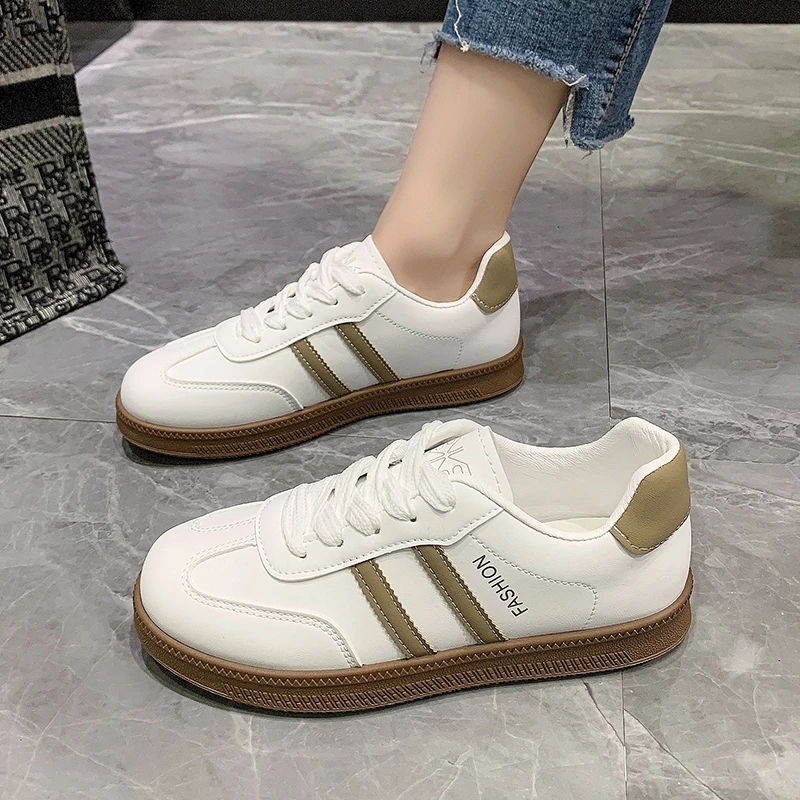 

New Women's Luxury Flat Shoe Classic Sneakers Women Leather Retro Low Cut Lace -up Casual Round Toe White Casual Vulcanize Shoes