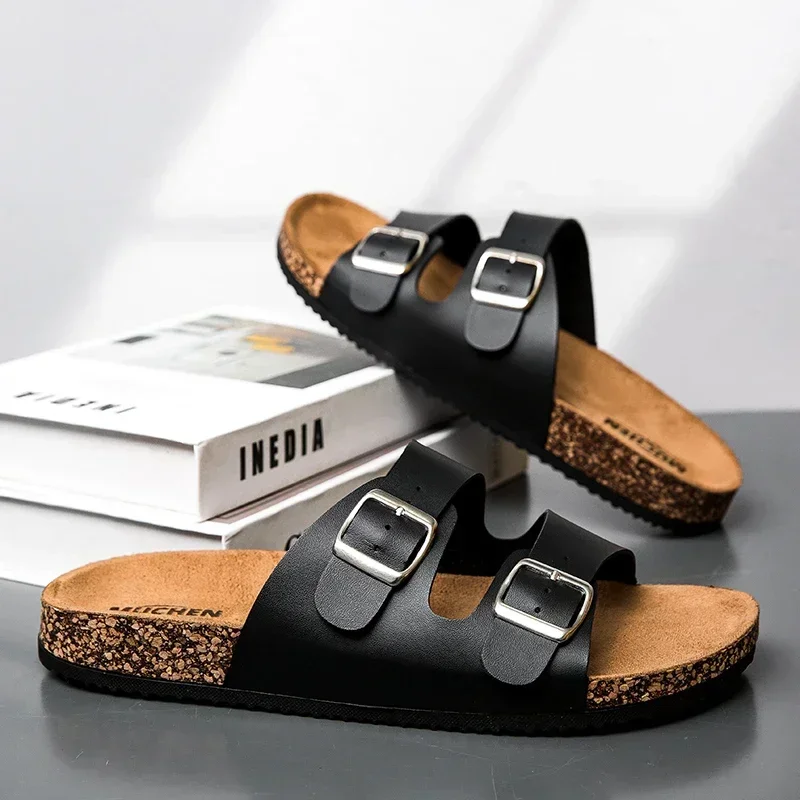 Zapatillas clásicas Unisex a la moda, cómodas zapatillas de corcho de verano para hombres, sandalias para exteriores de microfibra para hombres de talla grande 36-46