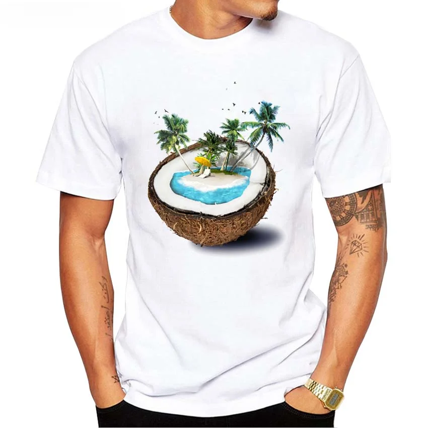 Creative sea paradise T-Shirt Summer Men's Personality Coconut Printed T Shirt Fashion Comfortable Male Tops Tee Clothes