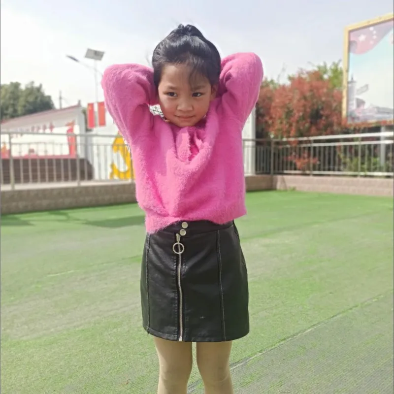 2024 New summer Autumn spring winter girl baby children kids PU faux leather Skirt casual Comfortable clothes