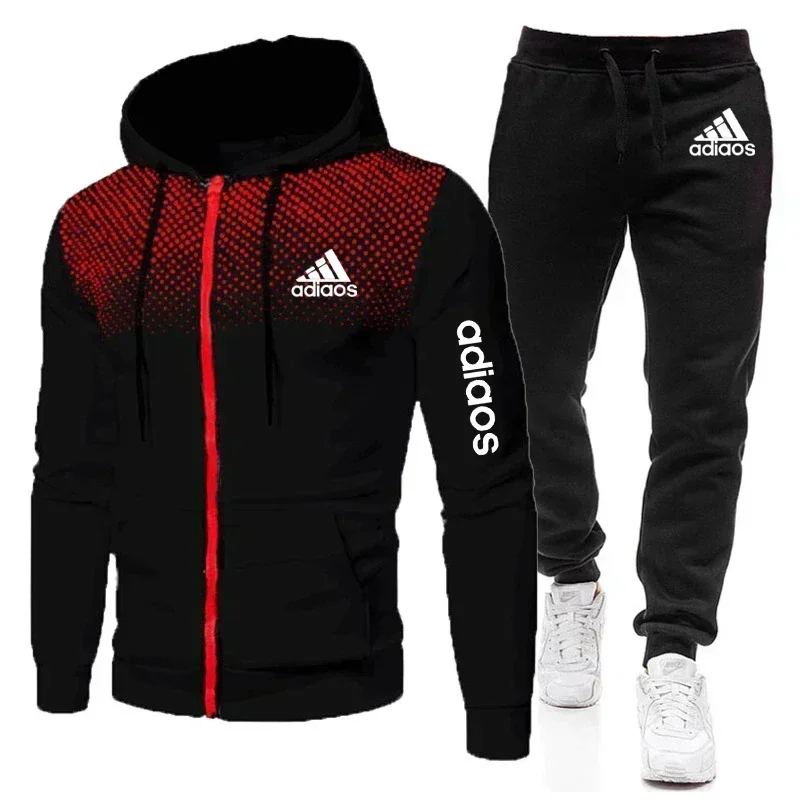 Men's zipper sportswear, fitness suit, running suit, hooded sports suit, new style, fashion, 2025