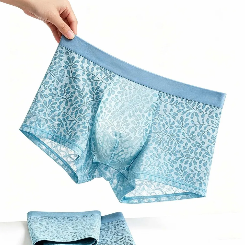 Mesh Underwear Men Boxer Breathable Texture Underpant Man Solid Mens Boxers Boxershorts  Thin Flat Corner Panties