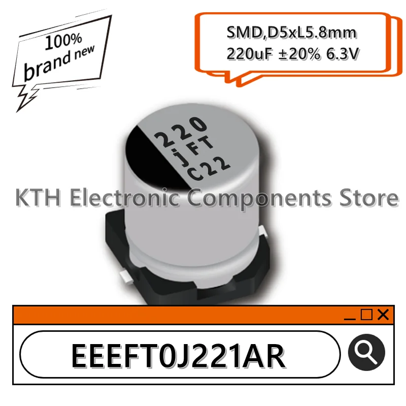 Condensador electrolítico de aluminio SMD original, 10 piezas, EEEFT0J221AR, EEE-FT0J221AR, 220uF, 6,3 V, 5x5,8mm, 220 jFT