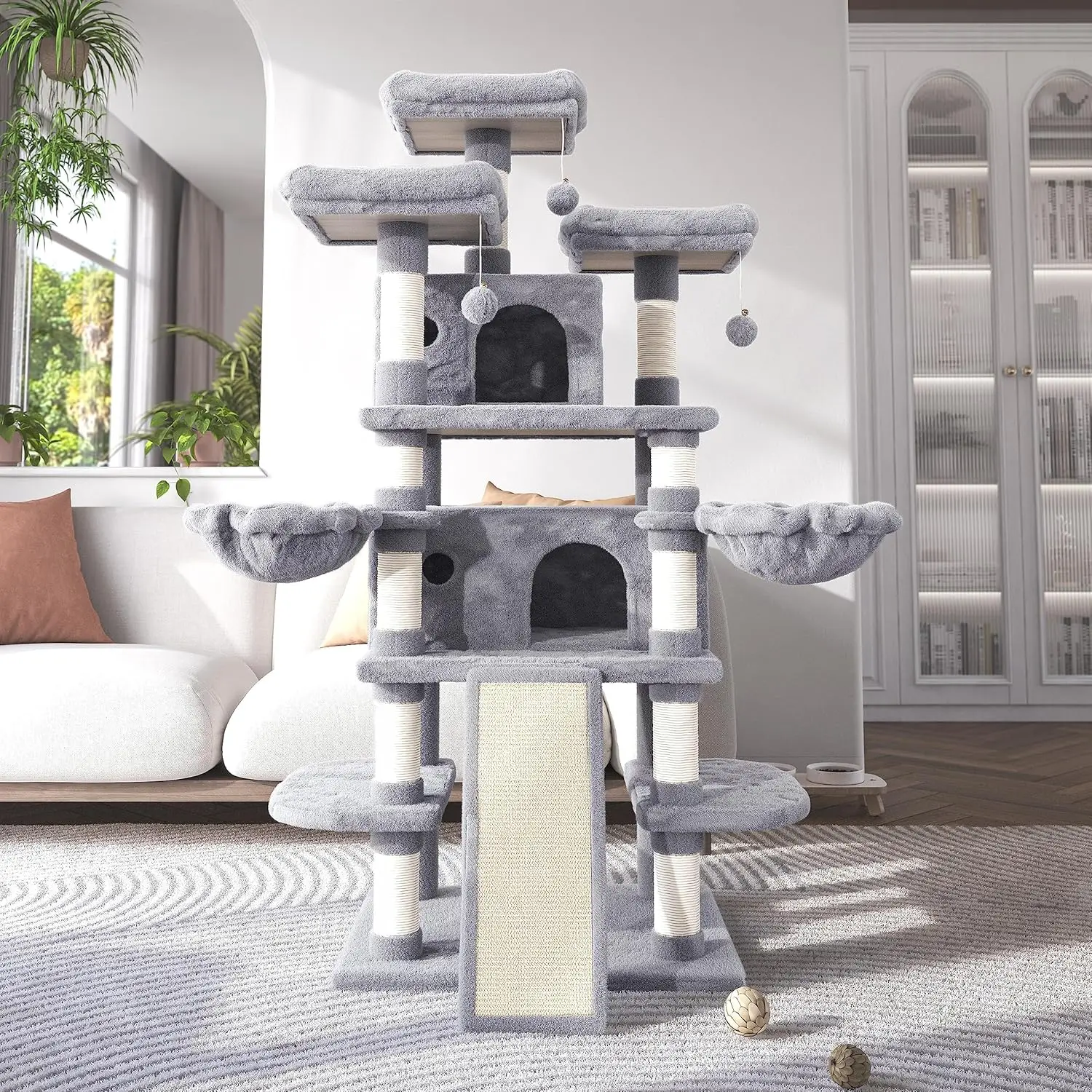 

WEEWAY 68 Inches Multi-Level Large Cat Tree for /Big Tower/Condo/Cozy Plush Perches/Fluffy Balls