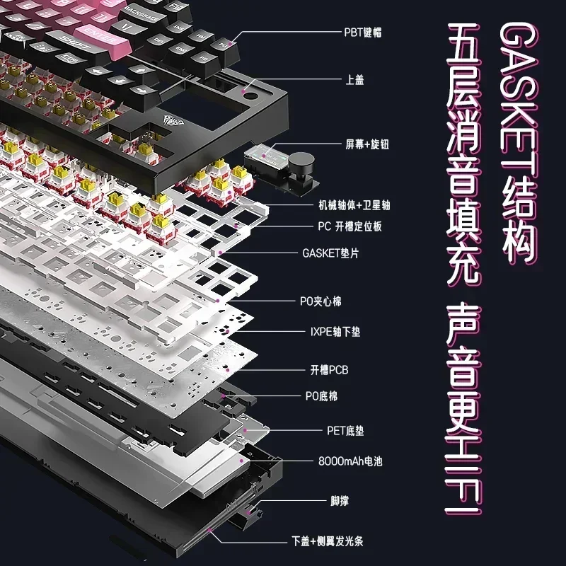 AULA F2087 Pro Gaming Keyboard RGB Light PBT Keycaps Tri mode Wireless E-sports Mechanical Keyboards Customized PC Accessories