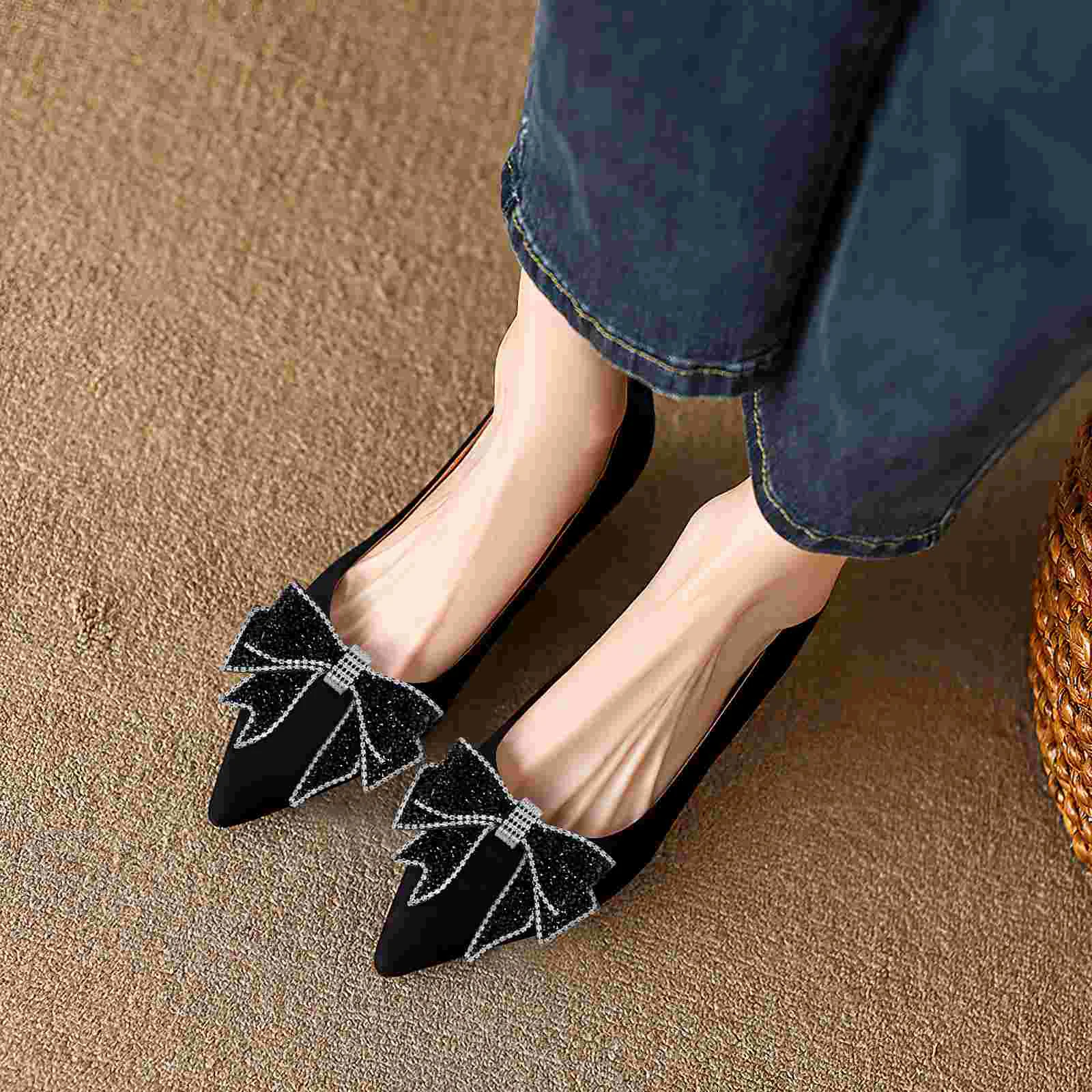 Black Bow Shoe Flower Handmade Decor Accessories DIY Bridal Shoes Rhinestone Ornament Bowknot Bride