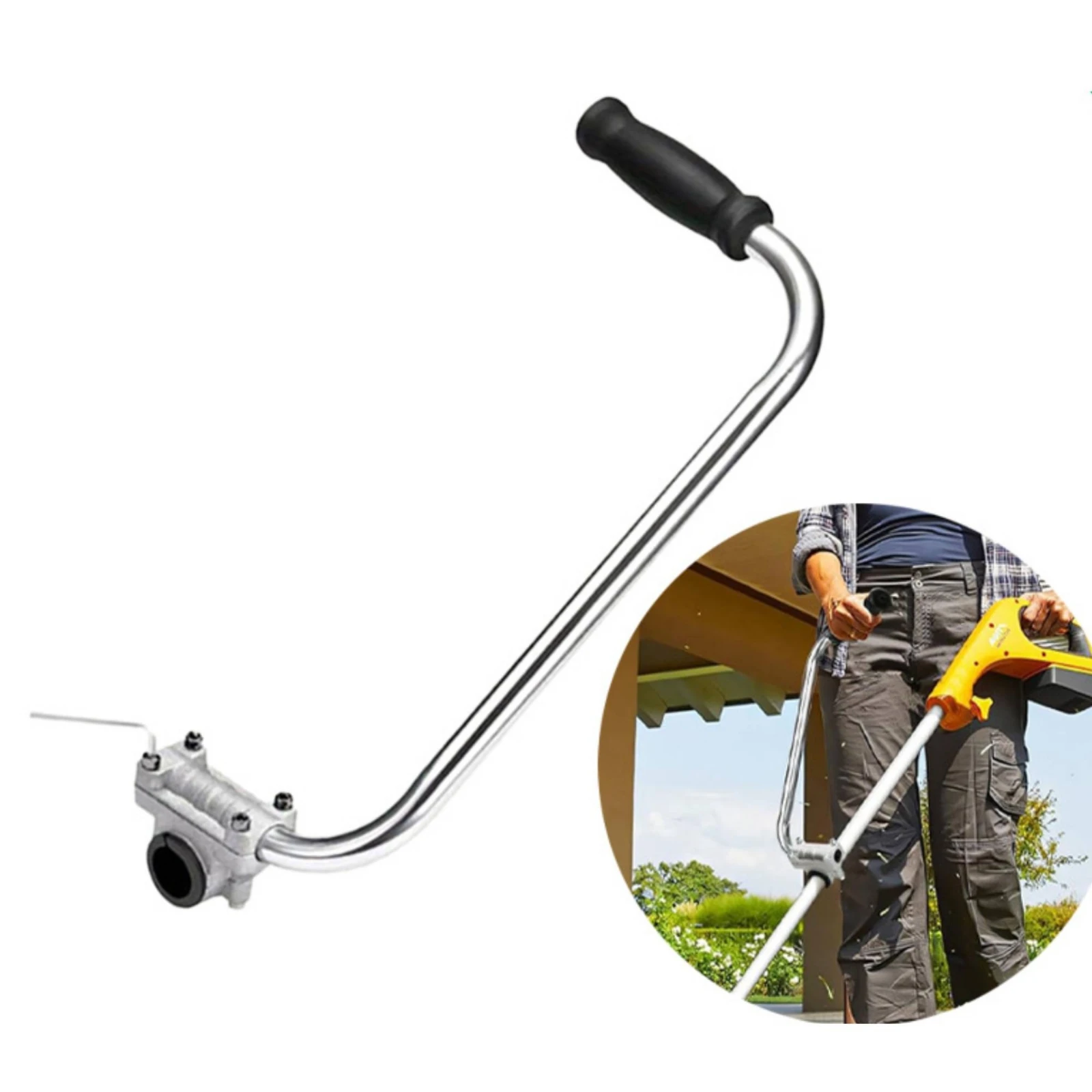 Garden Trimmer Handle Curved Brush Cutter Handle Handlebar Anti-Slip Metal for Gardeners, Yard Work, Lawn Edging