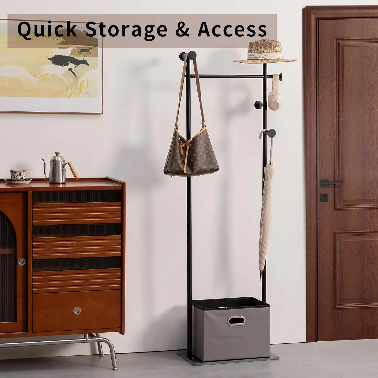 Coat Rack Freestanding Heavy Duty With Storage Basket Metal Clothes Rack,Marble Base Stand Clothing Rack Garment Rack For