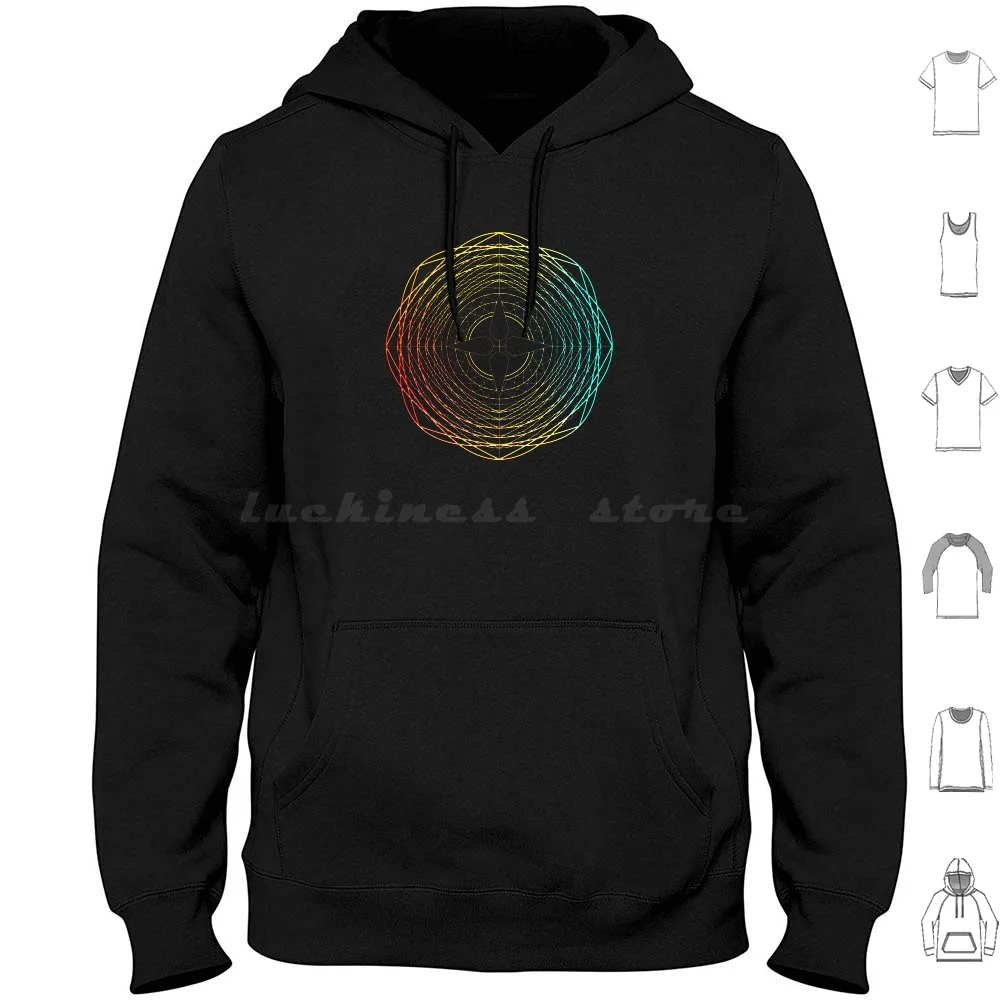 Neon Geometric Glyph Mandala Sigil Rune Sign Seal Cyan Red And Yellow-313 Hoodie Cotton Long Sleeve Neon Geometric