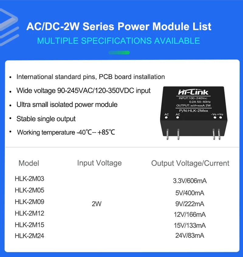 HLK-2M12 10pcs/lot Power Module Supply Hi-Link 2W AC DC 220V 3V/5V/9V/12/15/24V - Authorized supplier for AC to DC Converter