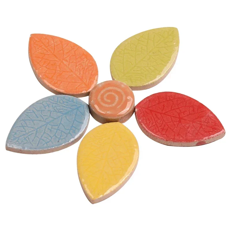 100g/3.52oz Leaves Porcelain Mosaic Tiles DIY Hearts Shape Tile Leaf Ceramic Tile Mosaic Crafts Materials