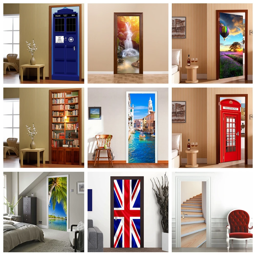 

Self-Adhesive Telephone Booth Door Sticker, HD Printed Vinyl Decal, European Style, 3D Door Sticker for Room, Home Decor