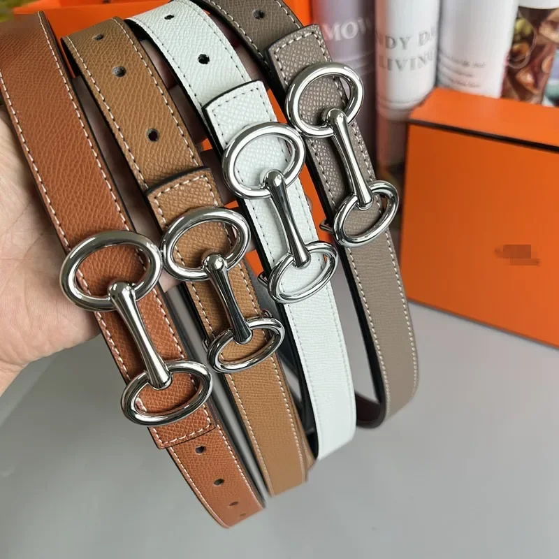 New Luxury Leather Smooth Buckle Women\'s Cowhide Thin Belt 2.5cm Simple and Fashionable Instagram Style Belt